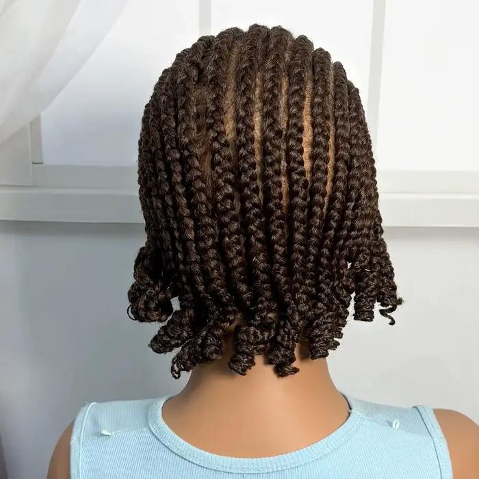 Perruque courte tressée ombrée style cornrow, perruque synthétique pleine dentelle tressée avec chev