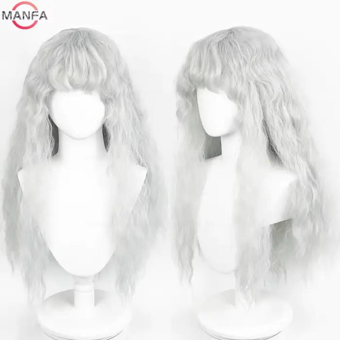 Griffith Cosplay perruque gris clair bouclés ondulés longs résistant à la chaleur perruques de cheve