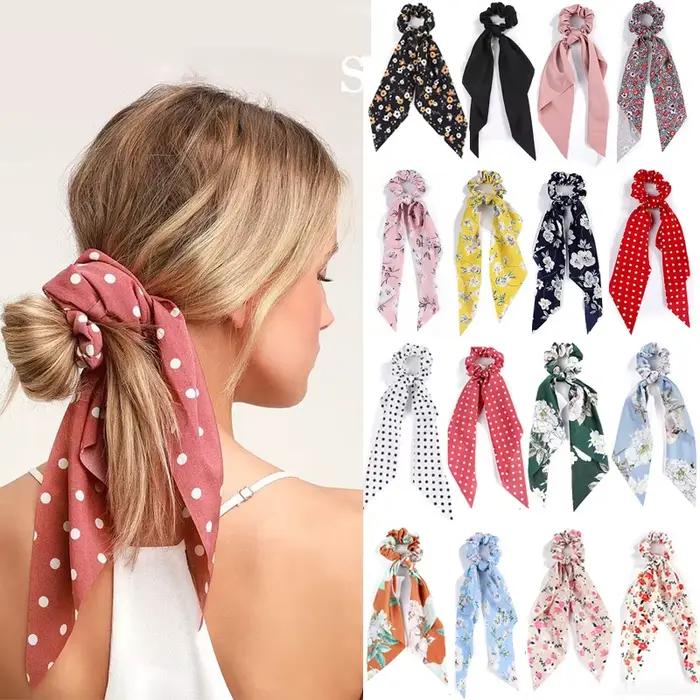 Chouchous à pois longs pour femmes, corde à cheveux coréenne, écharpe queue de cheval, bandeau élast