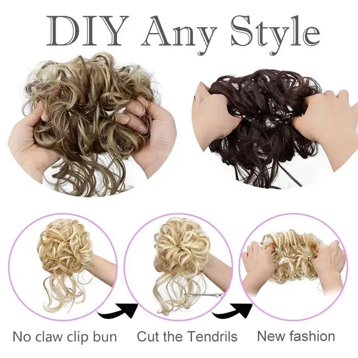 Chignon synthétique élégant bouclé en caoutchouc élastique, moelleux, facile à coiffer, adapté à un