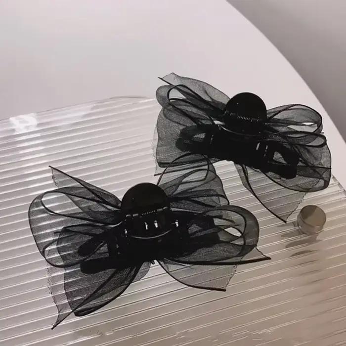 Pince à cheveux en maille avec nœud papillon noir mat, 2 pièces, petite épingle à cheveux pour fille