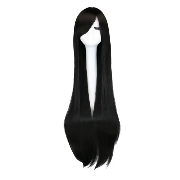 Perruque de Cosplay synthétique longue et lisse, 100 Cm, noir, violet, noir, rouge, rose, bleu, marr