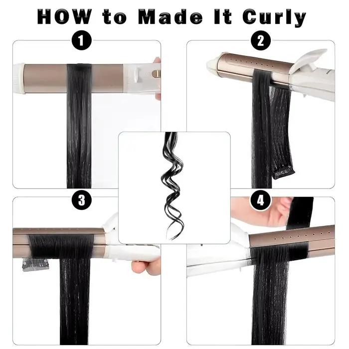 Extensions capillaires synthétiques noires longues et lisses, 12 pièces, postiches colorées à reflet
