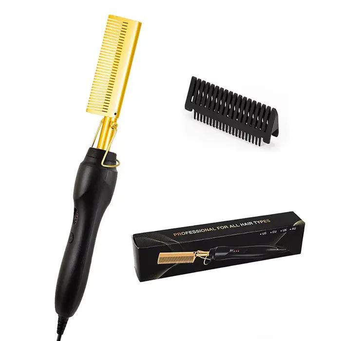 Peigne à cheveux droit portable, chauffage rapide, peigne en cuivre, outil de coiffage professionnel