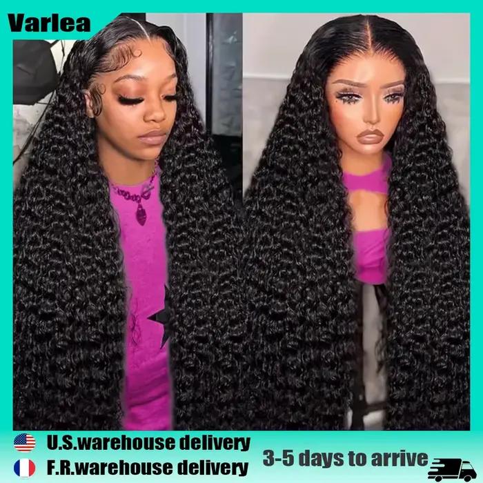 VarRug-Perruque Brésilienne Naturelle Bouclée, Cheveux Humains Noirs, Deep Wave, HD, Densité 220%, 1