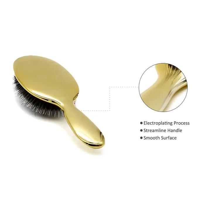 Brosse à cheveux ovale en poils de sanglier, couleur or et argent de luxe, peigne antistatique, peig