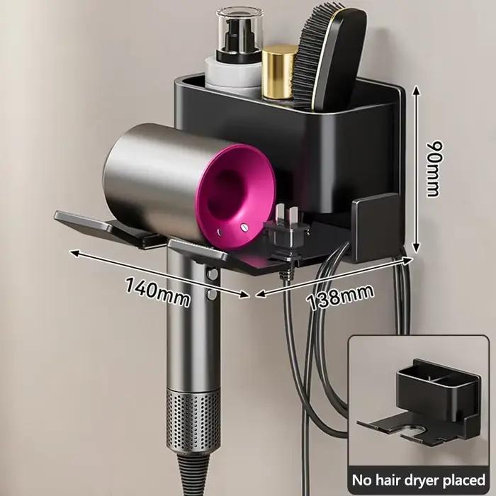 Support pour sèche-cheveux, facile à installer, mural, organisateur de salle de bain sans perceuse p