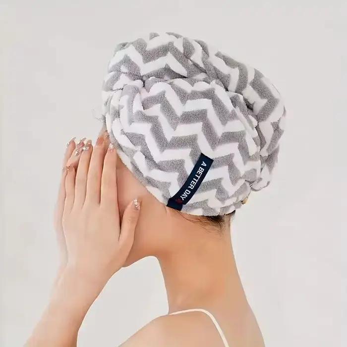 Serviette sèche pour cheveux en microfibre rayée, absorbante, douce au toucher, à séchage rapide, po
