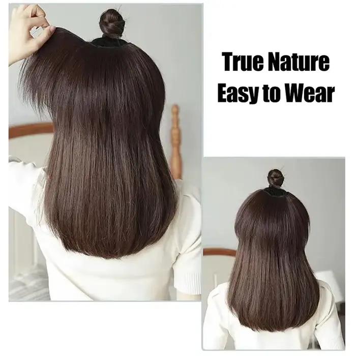 Extension capillaire synthétique courte et lisse, 20/30cm, demi-tête en forme de V, 4Clips, postiche