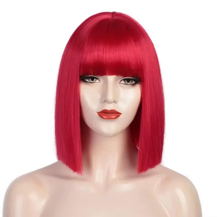 Perruque Bob Noire Courte avec Frange pour Femme, Perruques Droites, Degré de Chaleur, Ultraviolet S
