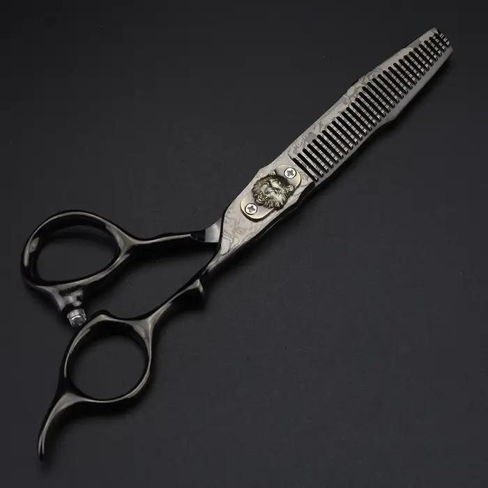 XUANFENG Ciseaux à cheveux damas noirs de 6 pouces Ciseaux de coupe de barbier et ciseaux amincissan