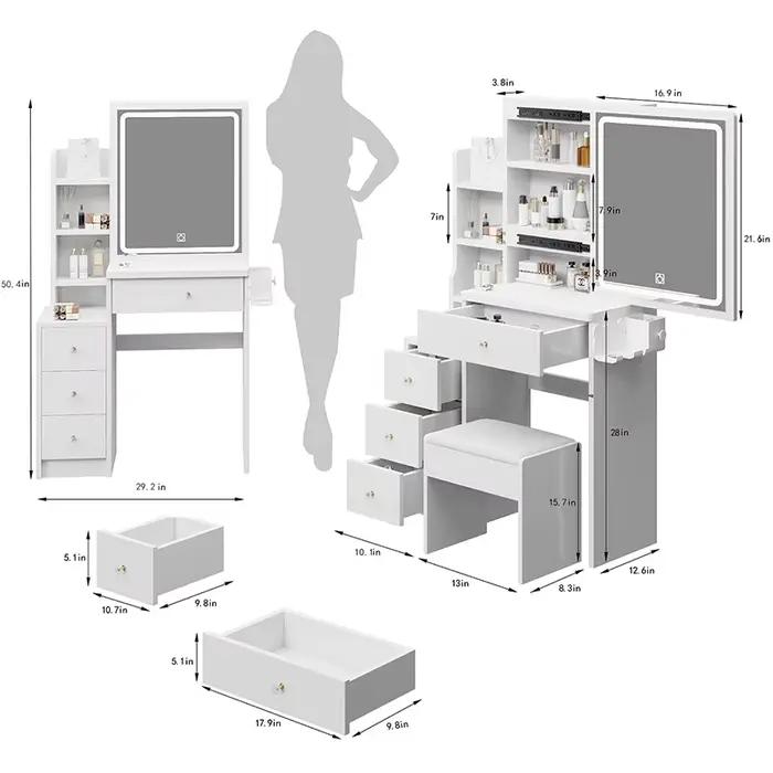 Support de sèche-cheveux tactile extra large, 2 AC + 2 USB Power Station, Table de chevet, Tabouret