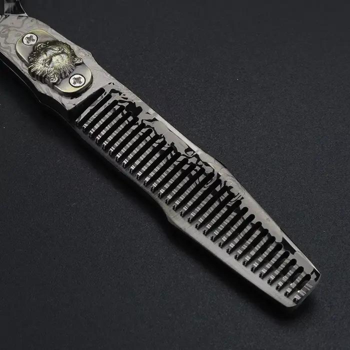 XUANFENG Ciseaux à cheveux damas noirs de 6 pouces Ciseaux de coupe de barbier et ciseaux amincissan