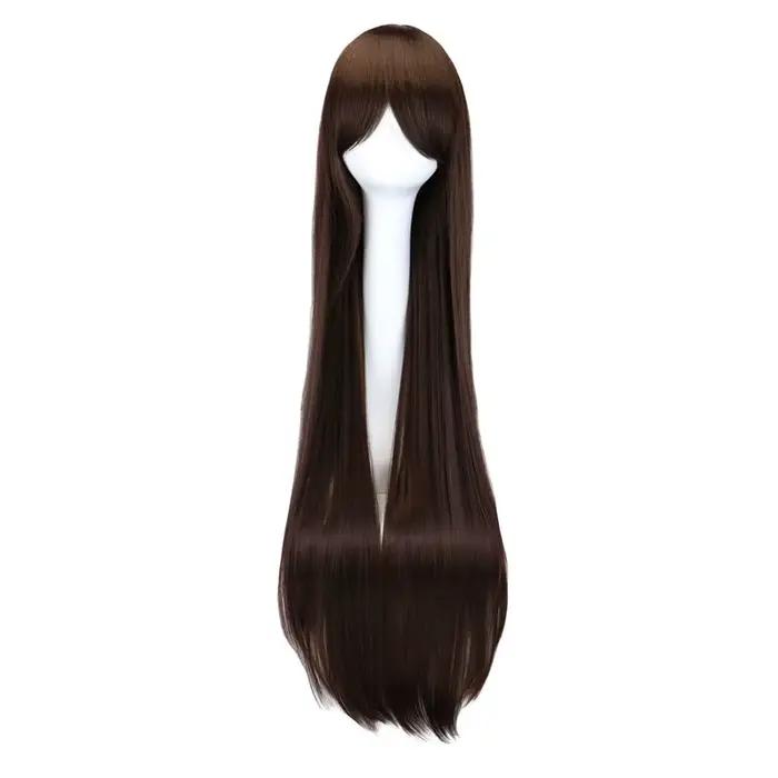 Perruque de Cosplay synthétique longue et lisse, 100 Cm, noir, violet, noir, rouge, rose, bleu, marr
