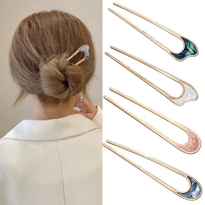 Épingle à cheveux de luxe en émail pour femmes, couleur argent or, coquille élégante, bâton de cheve
