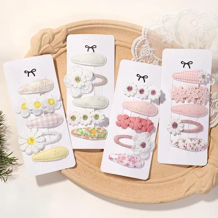 Nouveau 5 pièces BB Clips ensemble pour enfants cheveux accessoires doux imprimé Hairbangs pince à c