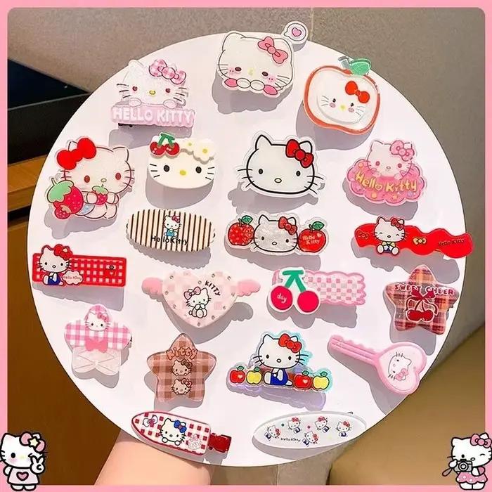 Mesuca 10 pièces Sanrio Hello Kitty mignon pince à cheveux chapeaux filles Anime dessin animé mode é
