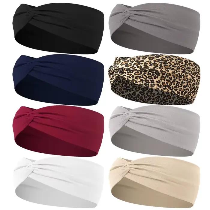 Femmes croix couleur unie bandes de cheveux filles mode imprimé léopard élastique tricoté bandeaux V