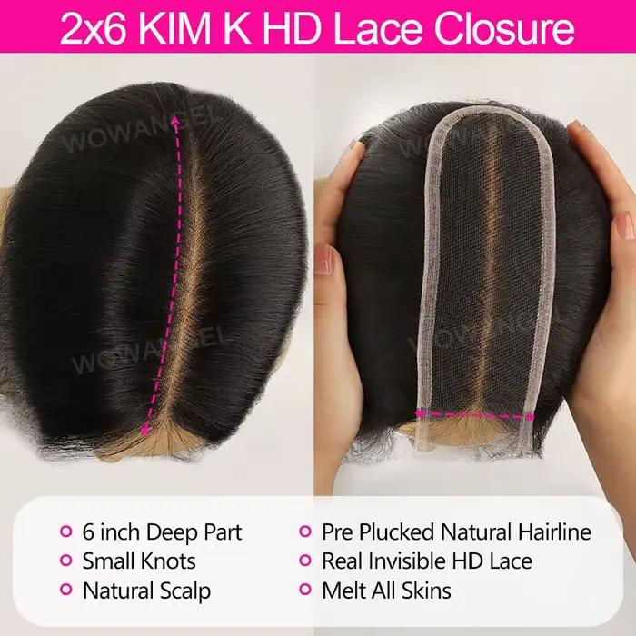 WOWANGEL 2x6 séparation profonde HD dentelle fermeture frontale seulement peau fondu cheveux raides