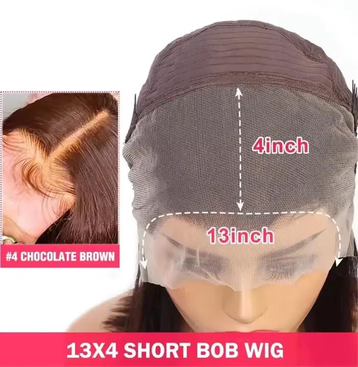 Perruques Bob Courtes Lisses Marron Chocolat 13x4 en Cheveux Humains avec Dentelle Frontale Transpar