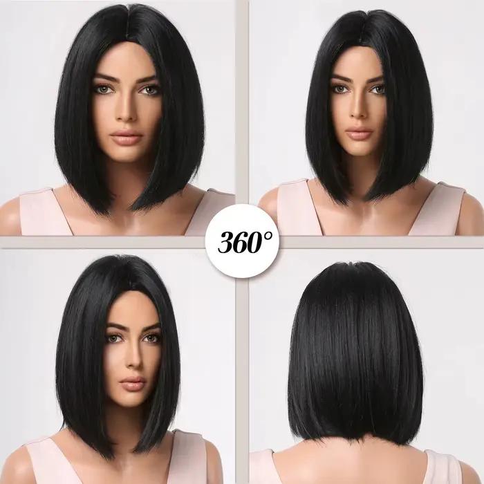 Perruque synthétique de coiffure bob noire avec raie centrale, perruque de cosplay pour fête d'hallo