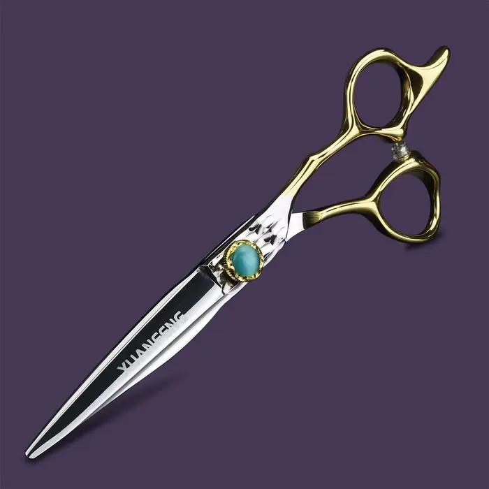 XUANTENG – ciseaux à cheveux dorés de 6 pouces, ciseaux de coupe à vis en agate verte et ensemble de