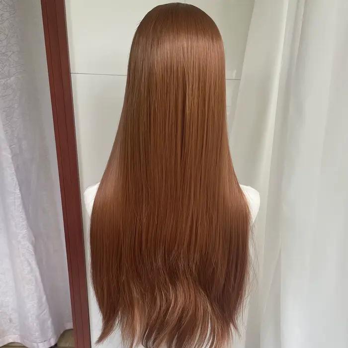 Perruque Lace Front Wig synthétique lisse et longue, brun miel, 13x4, 26 pouces, sans colle, nouée à