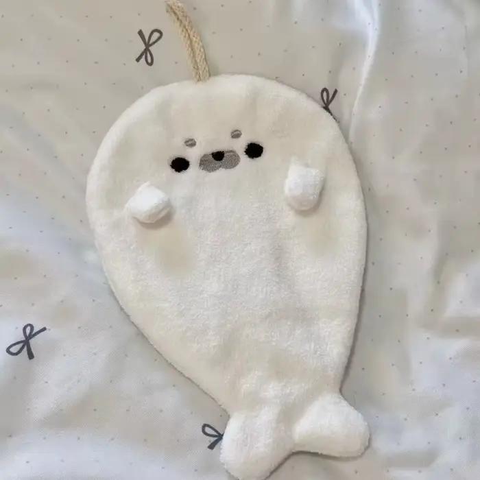 Serviette de séchage rapide pour cheveux en polaire corail, motif bébé phoque de dessin animé, ultra