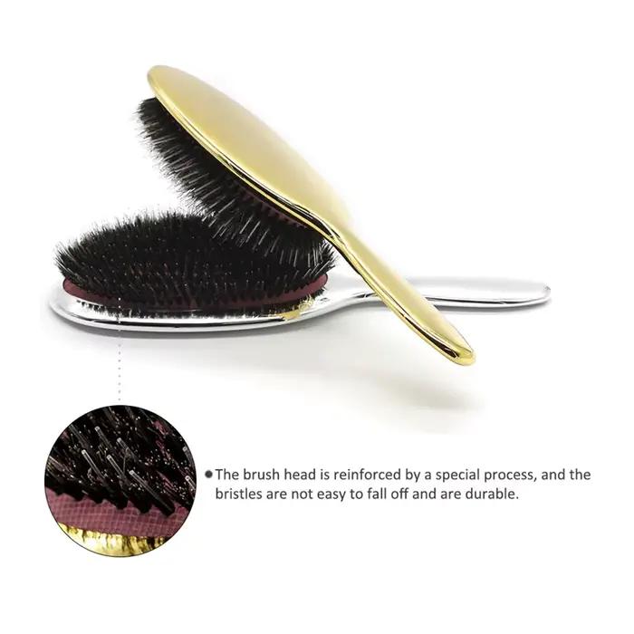 Brosse à cheveux ovale en poils de sanglier, couleur or et argent de luxe, peigne antistatique, peig