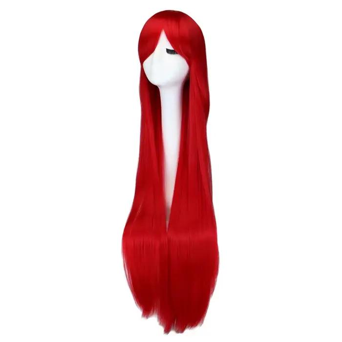Perruque de Cosplay synthétique longue et lisse, 100 Cm, noir, violet, noir, rouge, rose, bleu, marr
