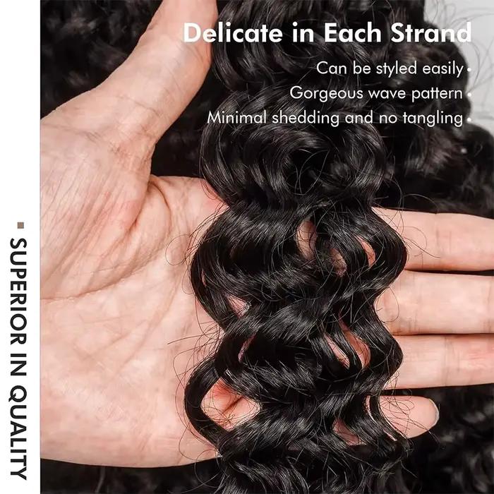 Extensions de cheveux humains bouclés birmans au crochet, sans nœuds, pré-séparées, noir naturel, te