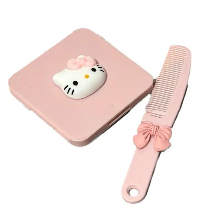 Nouveau miroir à poignée de chat rose avec peigne, miroir de maquillage Portable, miroir en forme de