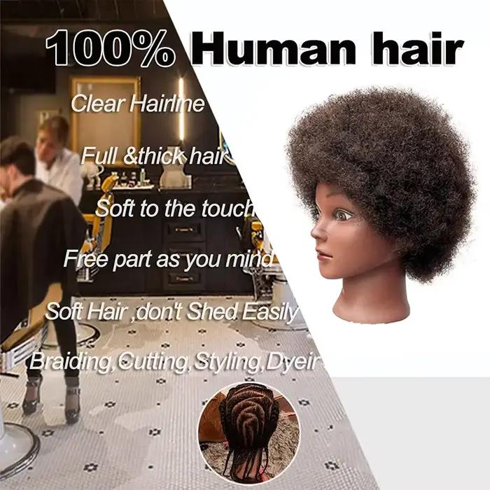 Tête de mannequin afro 100% cheveux réels, tête d'entraînement, tête de coiffure, tête de poupées tr