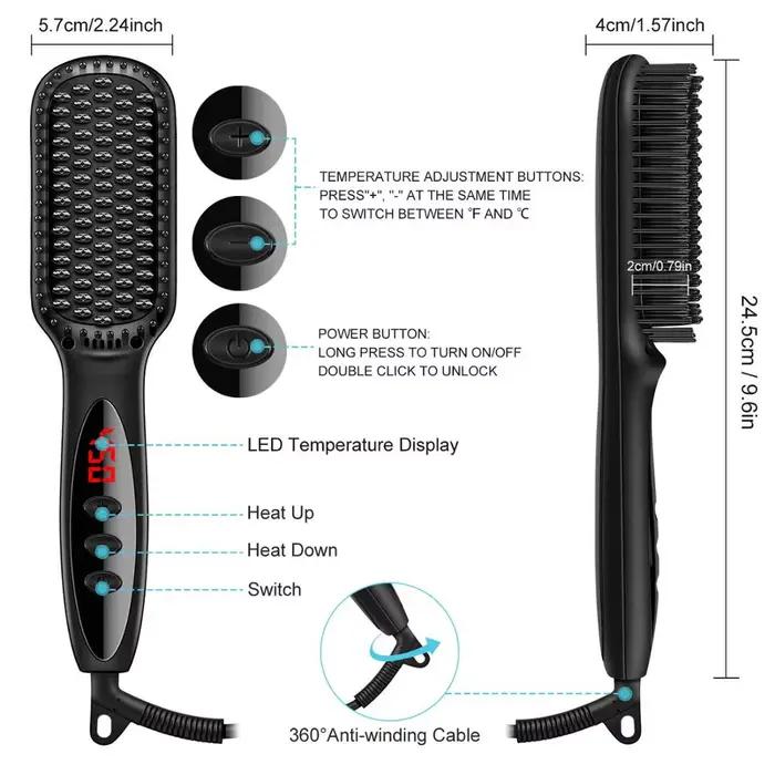 Brosse à cheveux en céramique, peigne chauffant, 230 ℃, Anti-brûlure, affichage Lcd, double tension,