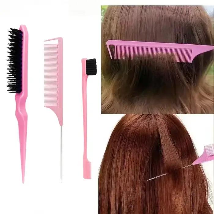 Ensemble de peignes de coiffure, peigne à taquiner triple, peigne à queue de souris, outil de brossa