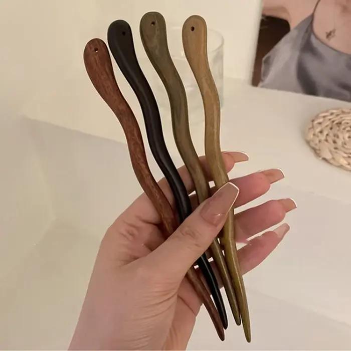 Bâton à cheveux en bois élégant de style chinois pour femmes et filles, épingles à cheveux simples,
