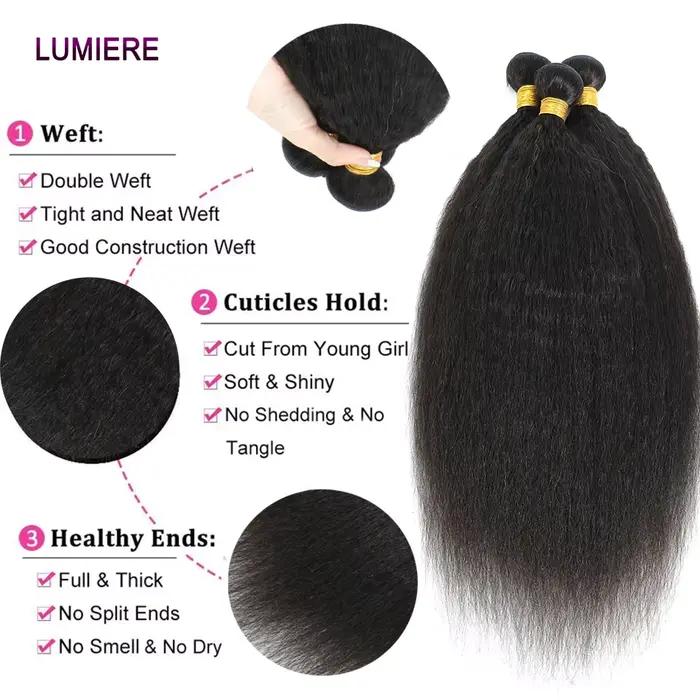 Crépus Yaki droit paquet de cheveux humains 100% vierge non transformé Jerry bouclés Extension de ch