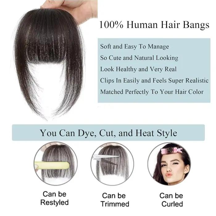 Franges françaises à clipser, extensions de cheveux 100% naturels, franges vaporeuses pour femmes, f