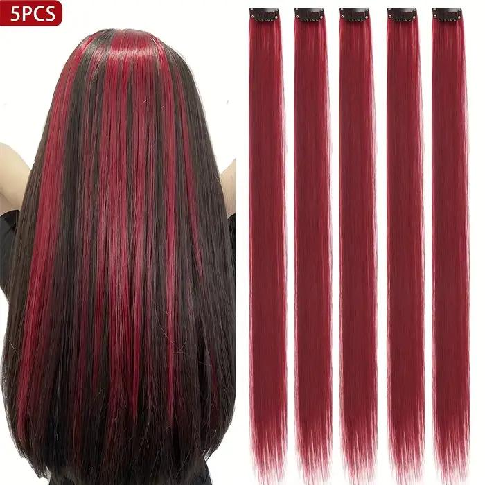5 pièces/ensemble cheveux longs raides dans les Extensions pince synthétique dans les Extensions de