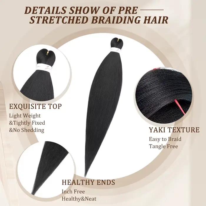 Extensions de cheveux tressés pré-étirés, fibre synthétique ombrée, Yaki Bergame, réglage de l'eau c