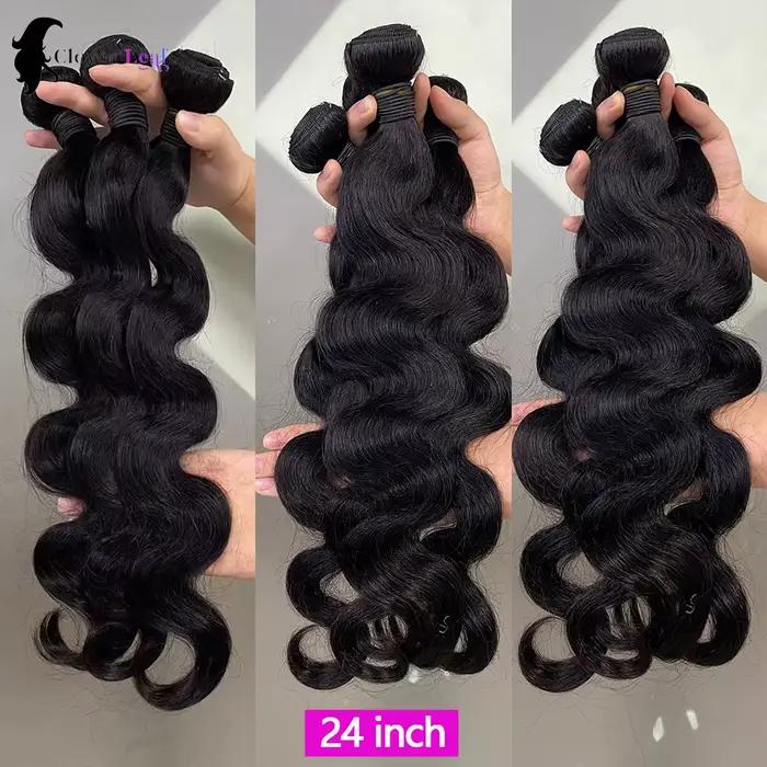 Mèches brésiliennes naturelles Body Wave 12A, 24 pouces, 100% cheveux naturels bruts, lots de 1/3/4