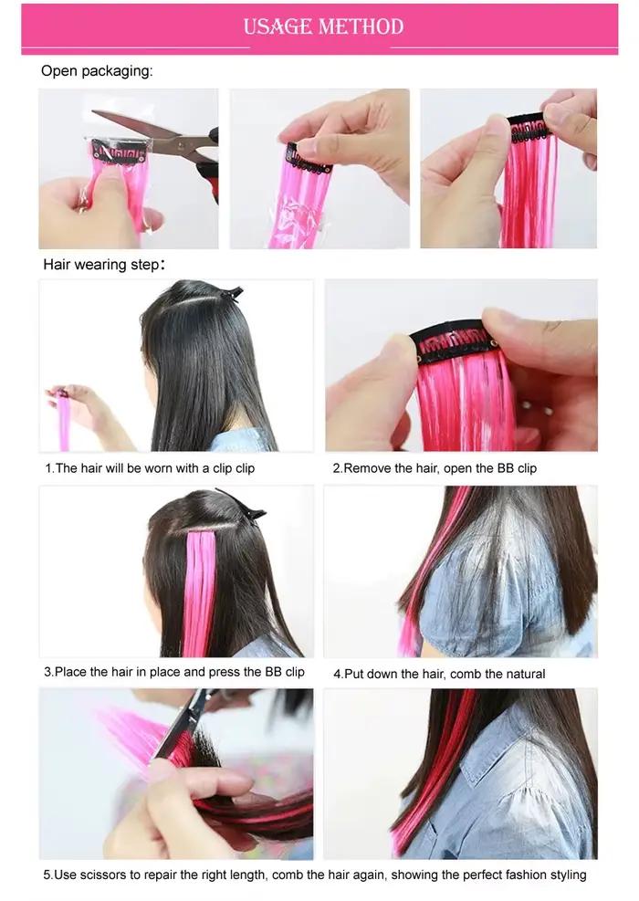 Extensions capillaires synthétiques arc-en-ciel à reflets, postiche à Clip coloré ombré, mèches colo