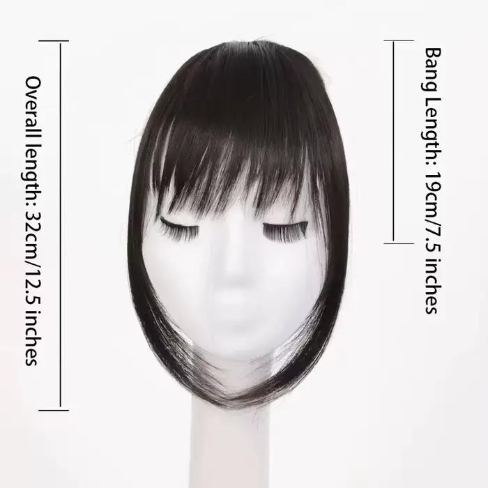 Frange synthétique à clipser, coupe effilée avec pattes de cheveux, brun foncé, aspect naturel pour