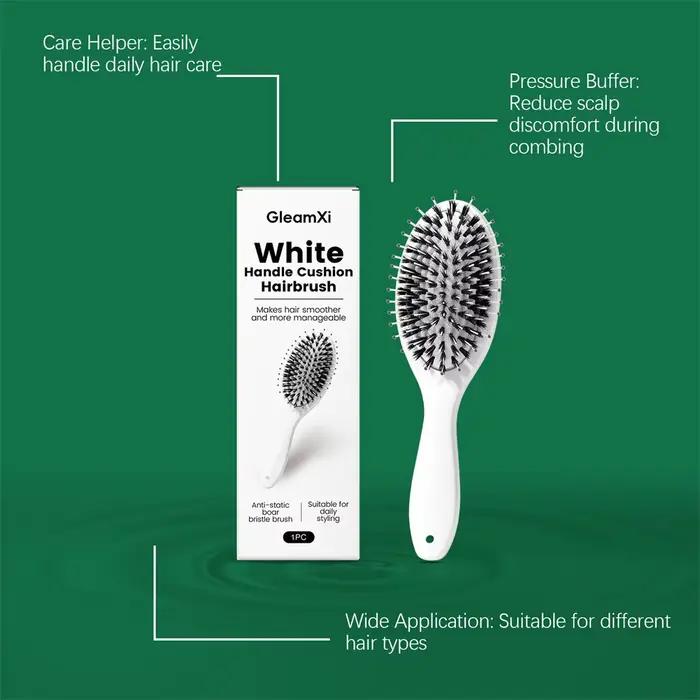 Brosse à cheveux coussin pour femmes, brosse en poils de sanglier blancs, brosses démêlantes, cheveu