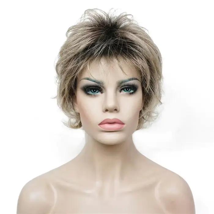 Perruques synthétiques pour femmes, cheveux courts et lisses avec couches, coupe Pixie, blondes et n