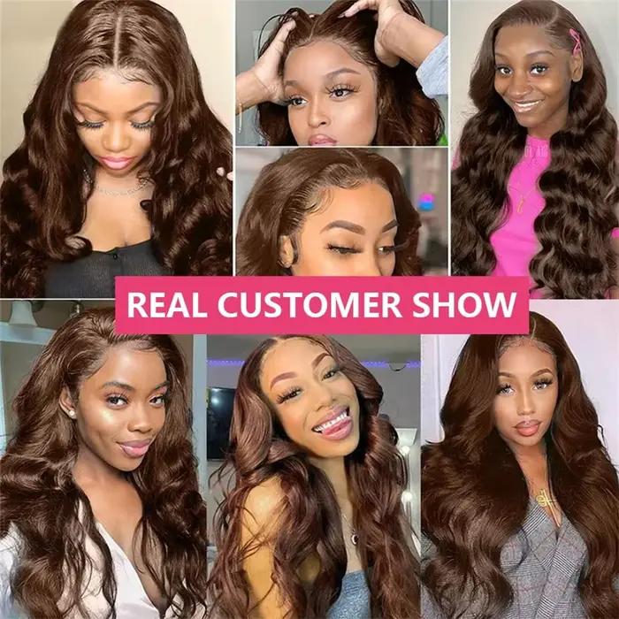 Perruque Lace Front Wig Body Wave naturelle, cheveux naturels, brun chocolat, Transparent HD, 13x6,