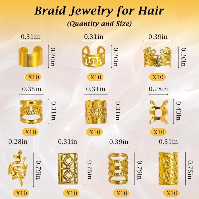 100 pièces bijoux de cheveux dorés pour femmes tresses, accessoires de cheveux pour filles femmes, p