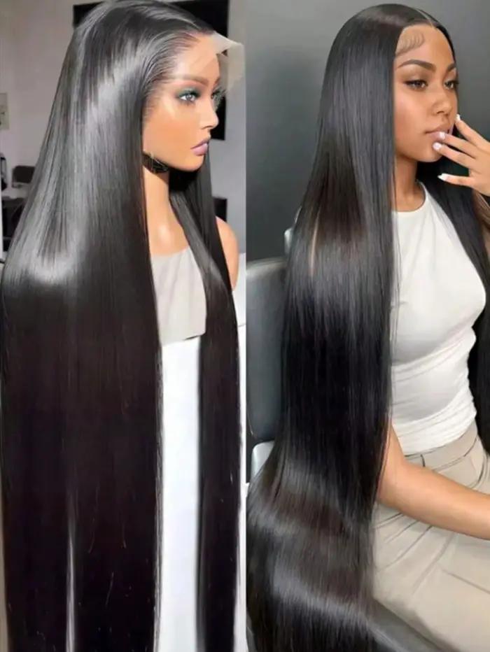 200 densité 13x4 13x6 os Transparent droit 42 pouces 5X5 dentelle avant perruques de cheveux humains