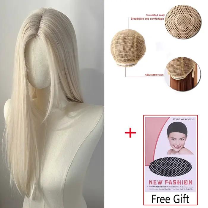 Perruque blonde claire de 28 pouces, perruques synthétiques longues et droites, fibres haute tempéra