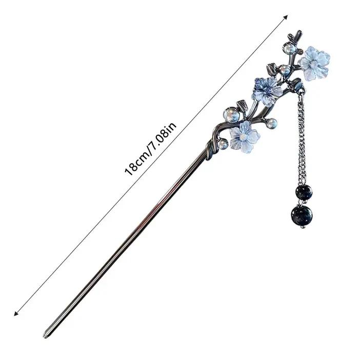 Bâtons de cheveux à fleurs élégantes, fourchettes en alliage, pinces à cheveux, chaîne de perles, pe